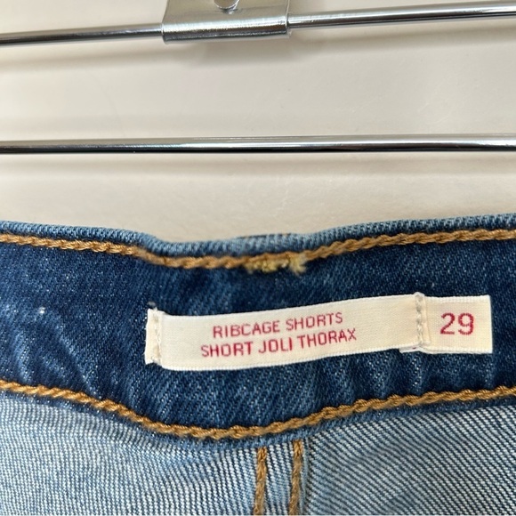 NEW Levi's Ribcage Shorts Button Fly Light Distressed Raw Hem Dark Blue Sz 29 - Picture 7 of 13